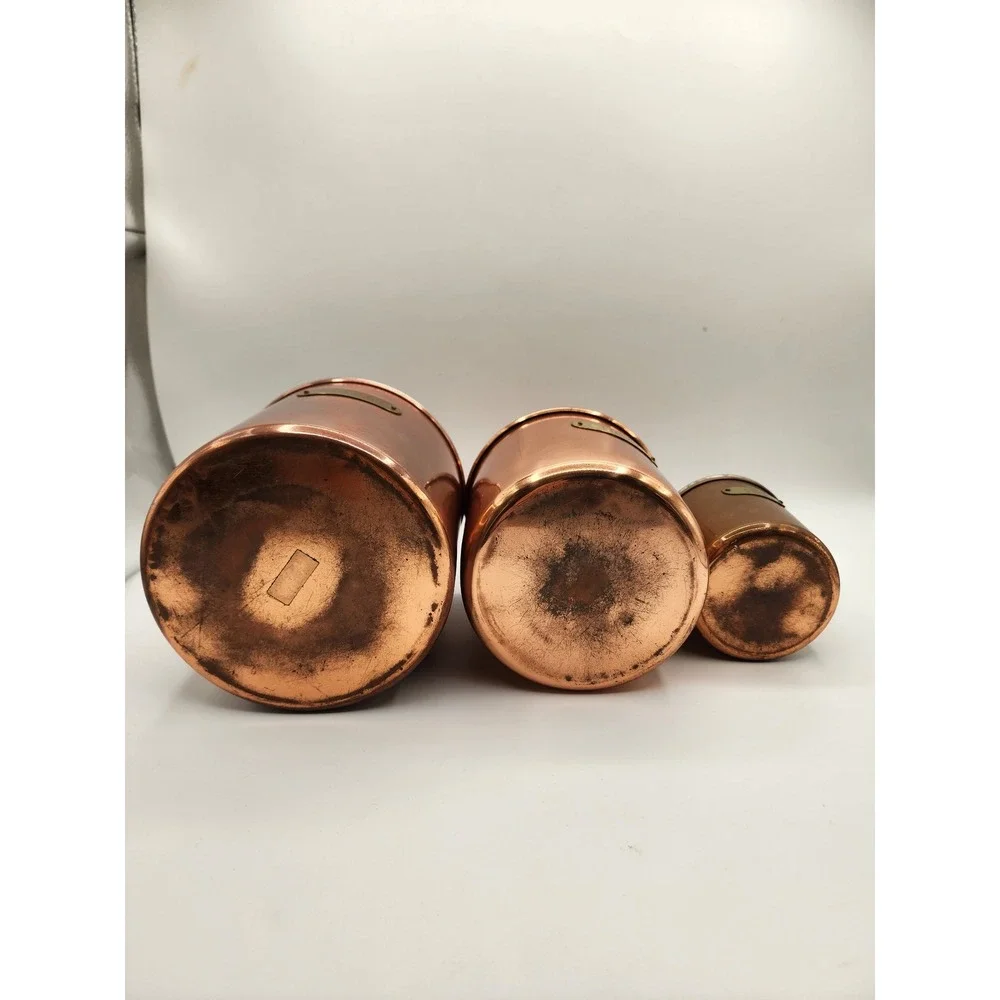Vintage Copper Kitchen Canister Set Flour Sugar Tea Brass Labels